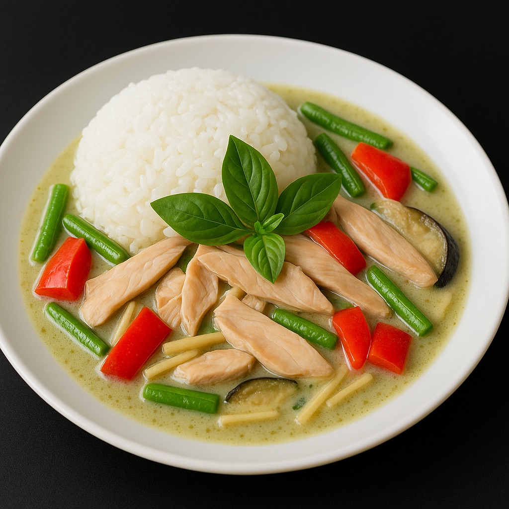 Kylling grønnkarri med ris